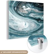 MuchoWow® Glasschilderij 90x90 cm - Schilderij acrylglas - Close-up van de binnenkant van een blauwe geode uit de natuur - Foto op glas - Schilderijen