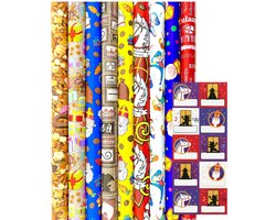 Product afbeelding van Sinterklaas Cadeaupapier - assortiment Sinterklaaspapier Inpakpapier inc. 20 Naamstickers - 300 x 70 cm - 5 rollen