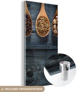 MuchoWow® Glasschilderij 20x40 cm - Schilderij acrylglas - Kruiden - Lepels - Hout - Keuken - Specerijen - Industrieel - Foto op glas - Schilderijen