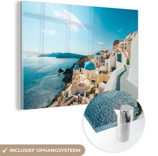 MuchoWow® Glasschilderij 90x60 cm - Schilderij acrylglas - Middag in Santorini Griekenland - Foto op glas - Schilderijen