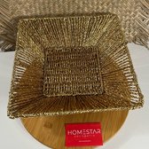 Homestar - Decoratieve schaal-Broodmand - decoratie - Metalen fruitmand met touw/fruitschaal goud recht hoek 29 x 29 cm - Fruitschalen/fruitmanden - Draadmand