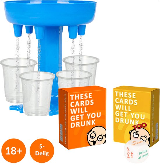 GAGATO Drankspel Set voor Volwassenen - Drankdispenser voor Alcohol Shotjes met Kaartspellen - Speelkaarten Set met Shotglazen