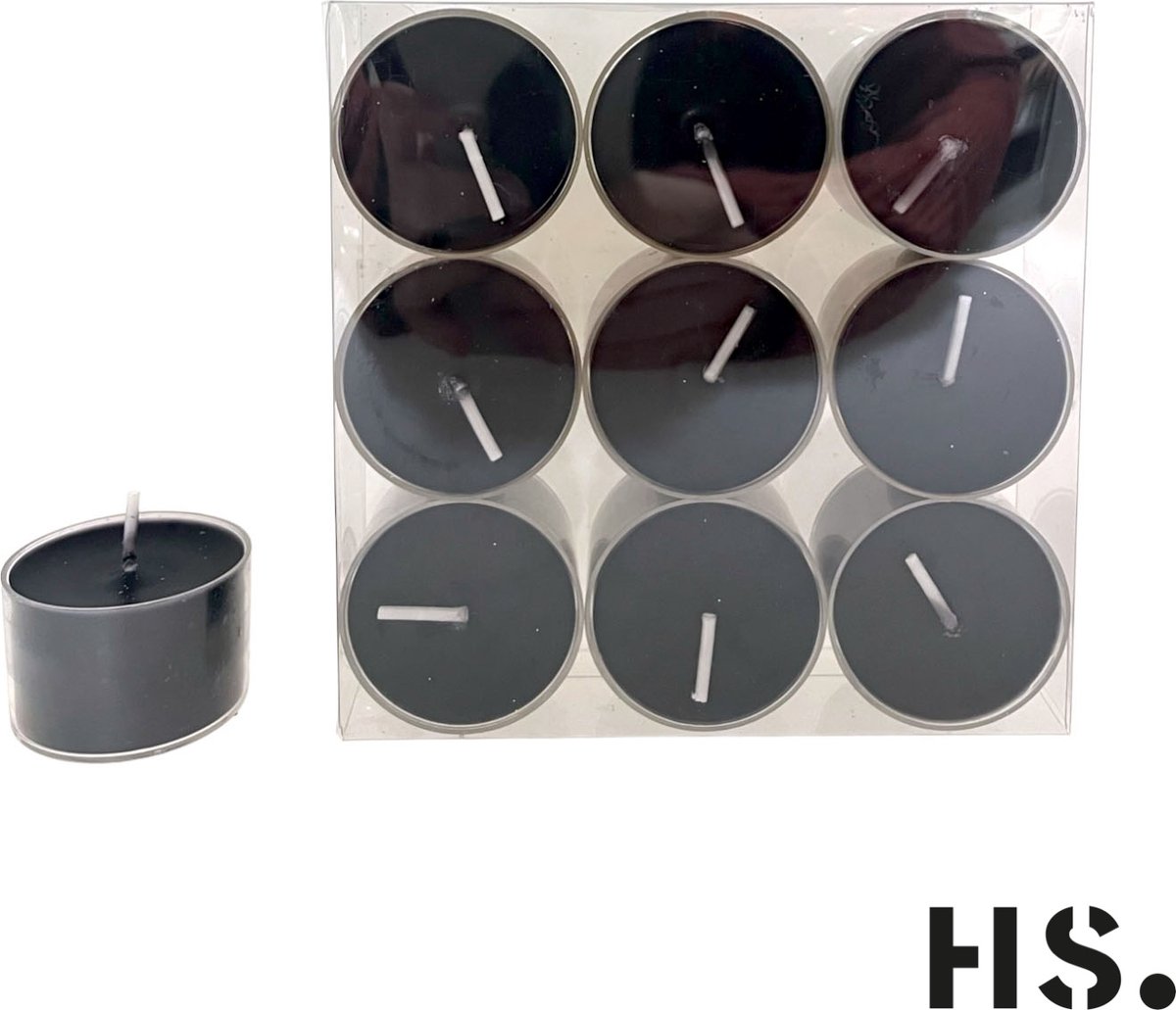 Home Society -Waxinelichtjes - Theelichtjes - 9 stuks - Zwart
