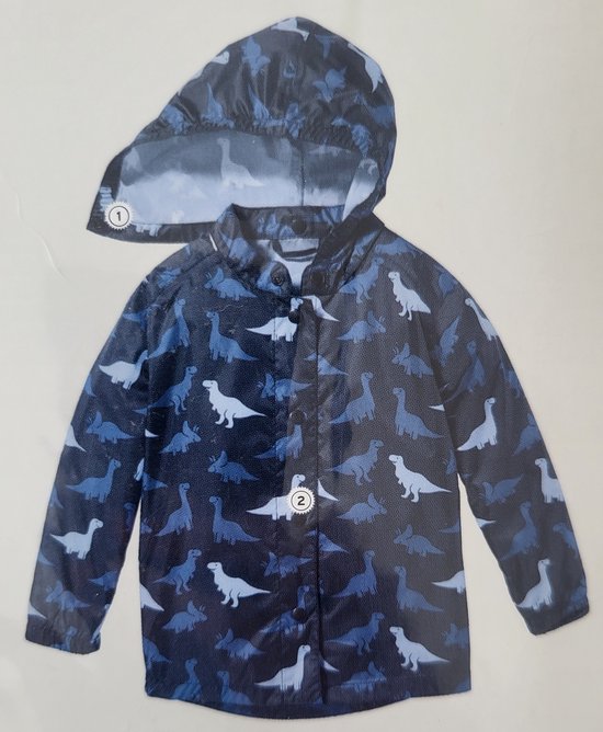 Regenjas voor kinderen - maat 110/116 - dino dinosaurus regen jas - blauw - winddicht en waterdicht