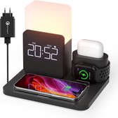 DiverseGoods Support de chargeur sans fil 6 en 1 avec Wekker, lampe et station d'accueil pour iPhone, Apple Watch et AirPods – Chargement rapide et design élégant