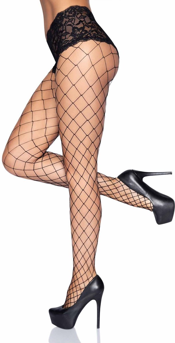Leg Avenue Fencenet Diamond Pantyhose + ["Zwart"]