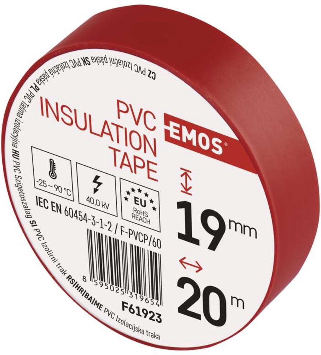 EMOS PVC Insulation tape - Isolatietape - 19mm x 20m - Rood