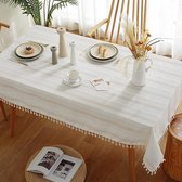 Nappe blanche en lin et coton lavable style brosse moderne pour extérieur, jardin, décoration de bureau de restaurant (blanc 140 x 140 cm)