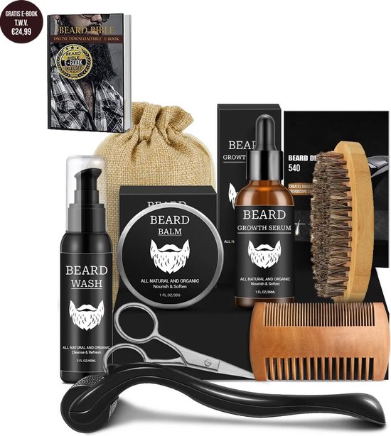 Beardcare® - Kit de croissance de barbe - Soin de la barbe - Peigne à barbe - Beard derma roller - Huile de barbe - Baume à barbe