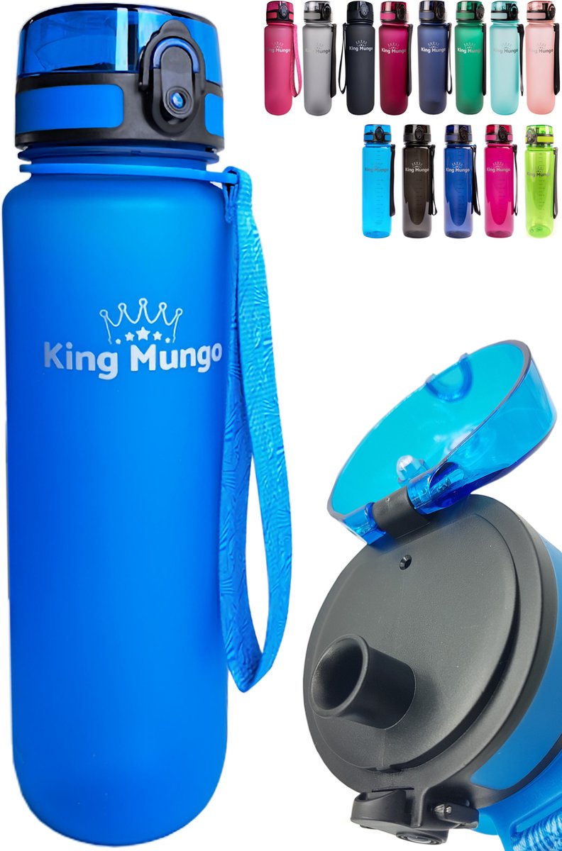 Drinkfles 1 liter - Sport Drinkbus Bidon 1000 ml Blauw - King Mungo KMDF007