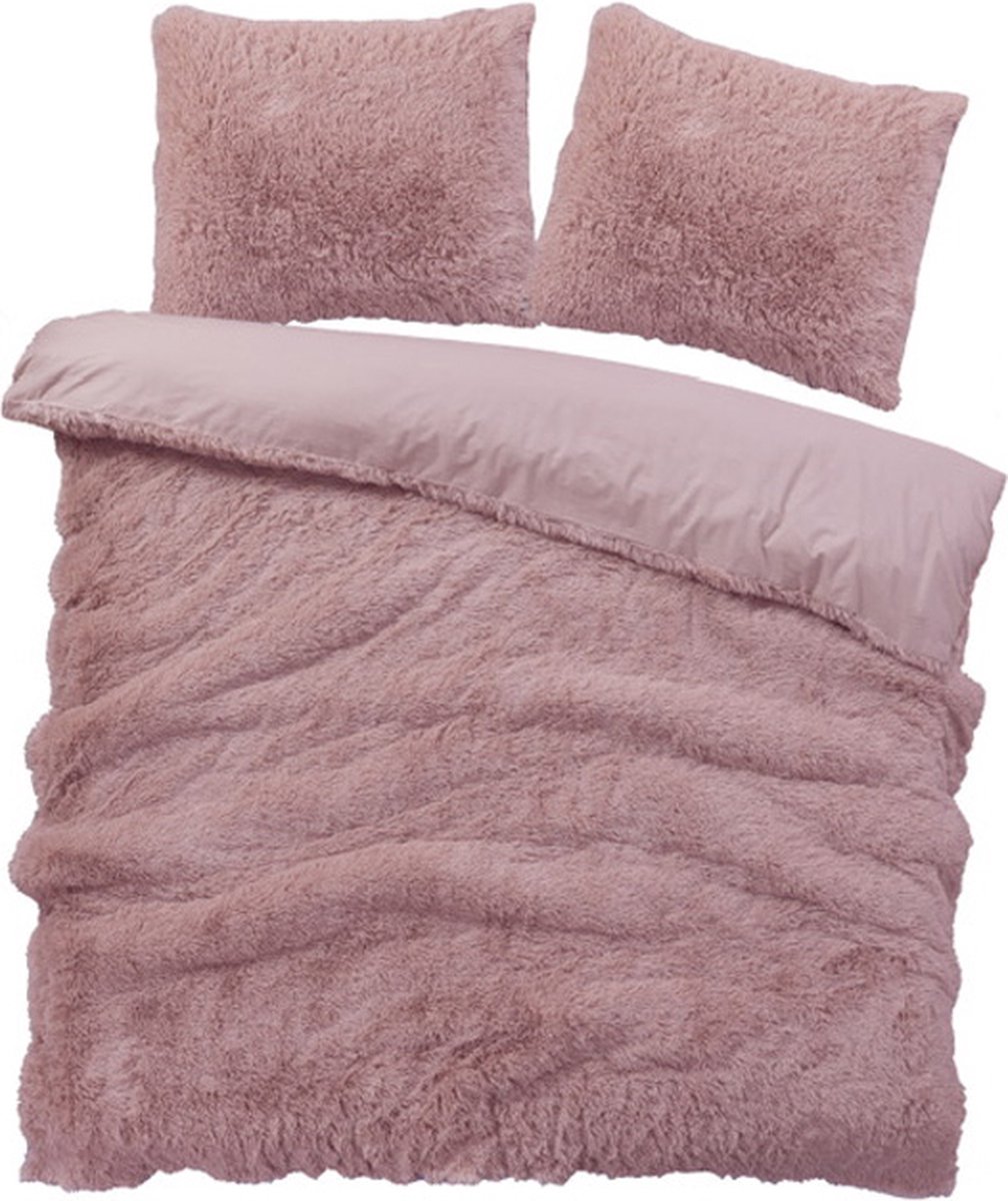 iSleep Dekbedovertrek Teddy Plush - Tweepersoons - 200x200/220 cm - Roze