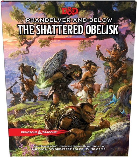 Boekcover 'Phandelver and Below: The Shattered Obelisk'. Goblins met wapens op een heuvel.