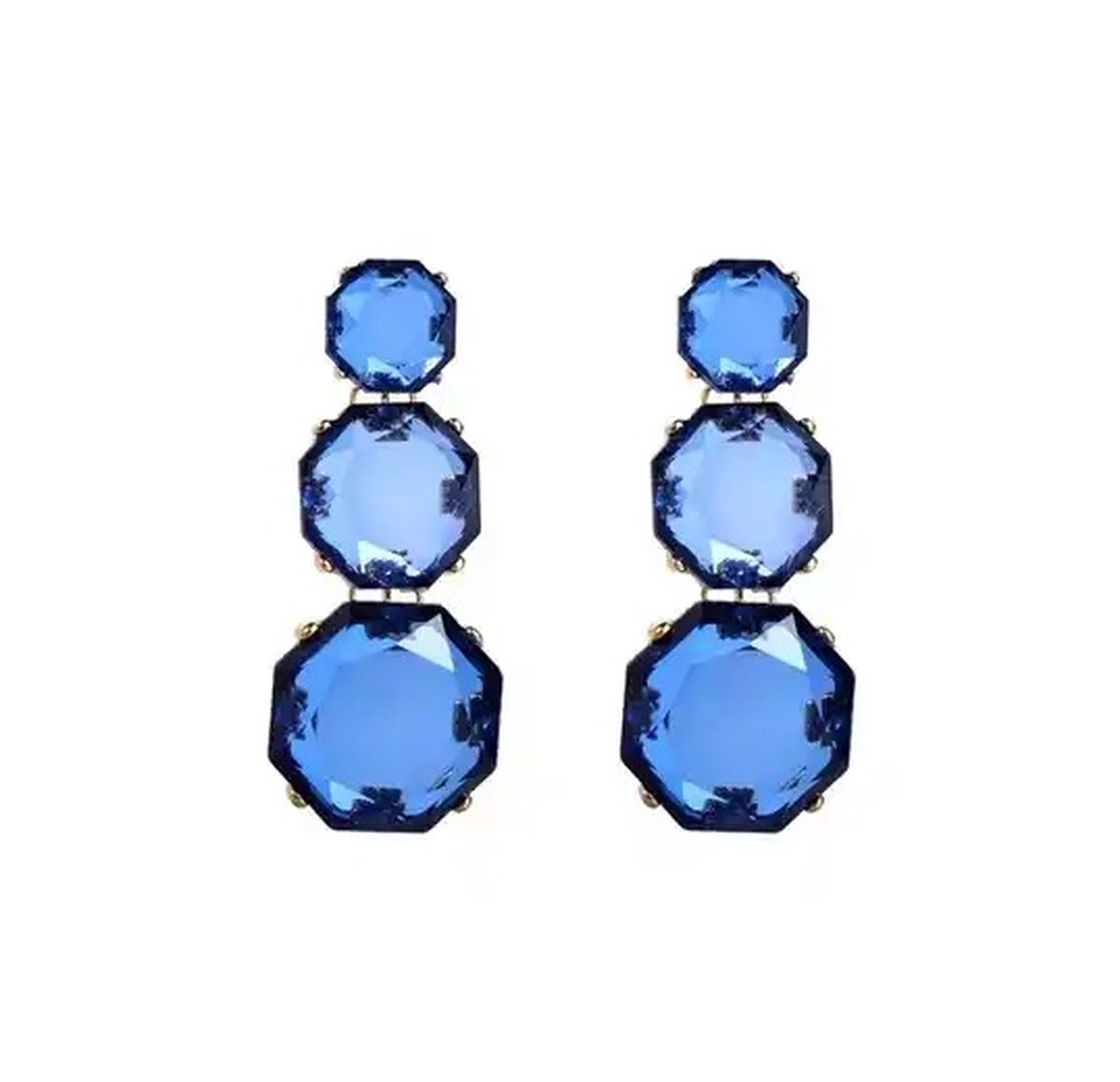 Encantada - Grote Oorbellen - Glas - 6,5 cm - Blauw/Goudkleurig