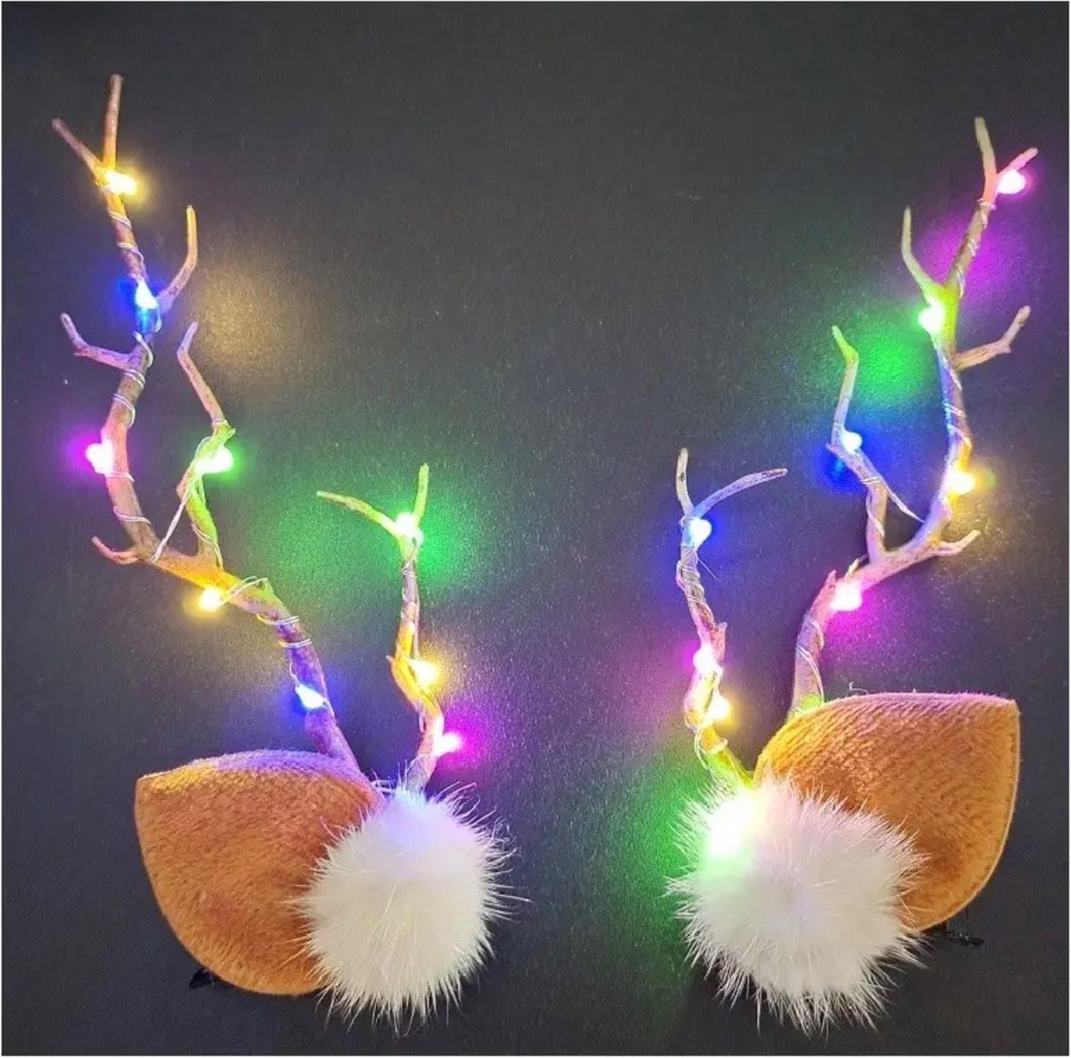 Kerst Haar Clip zachte oortjes | Kerst Clips met led licht Multi | Multi light Kerst haar accessoires | Clip in Kerst haar | Haar lichtjes