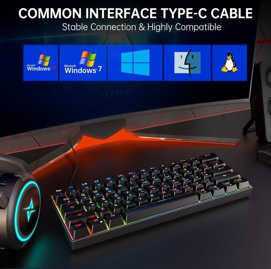 clavier gamer clavier mécanique K620 Mini Gaming 61 touches RGB hotswap  type - C Clavier de jeu filaire PBT Keyboard cap 60% ergonomique
