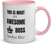 Akyol - this is what an awesome boss looks like koffiemok - theemok - roze - Collega - cadeau collega - cadeau koffiebeker - cadeau werkgever - baas - 350 ML inhoud