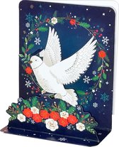 Dove Carrying Olive Branch Above Red and White Flowers 3D Pop-Up Christmas Card 2x