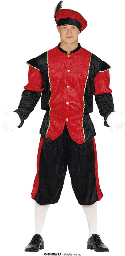 Fiestas Guirca - Pietenpak Piet Precies zwart / rood heren - maat 48-50 - M - Welkom Sinterklaas - Sinterklaas versiering - Sinterklaas intocht - Sinterklaas en Piet -sinterklaas Cadeautjes