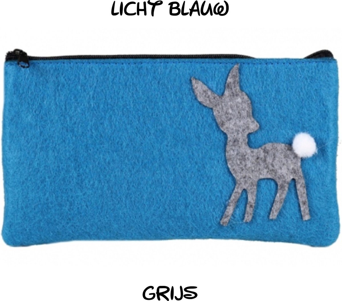 Huiscollectie - My Little Nature - Make Up tasje / pennen etui / toilet tasje - Hertje Bambi - Licht Blauw Grijs - 18,5 x 10,5 x 1 cm - kinderen tieners volwassen - casual
