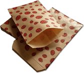 Prigta - Papieren zakjes - 100 stuks - 10x16 cm - bruin met lieveheersbeestjes - 50 gr/m2 / cadeauzakjes Ladybug