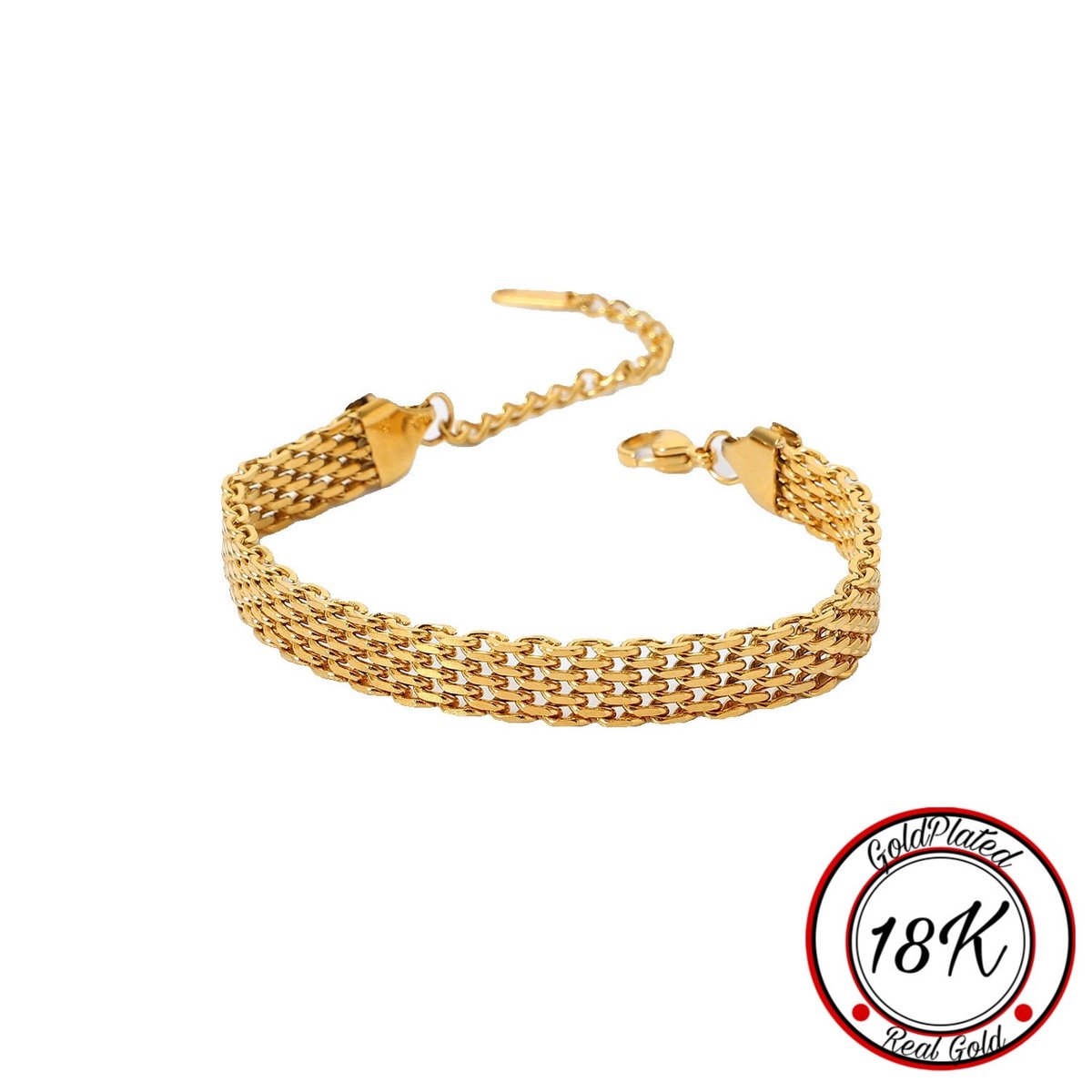 Borasi Platte Schakel Armband | 18k Goldplated | Roestvrij Staal | 17cm tot 22 cm Verstelbaar | Goud | Best Verkochte Sieraden | Vrouwen Cadeau - Borasi