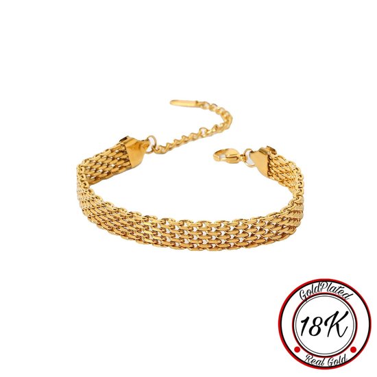 Borasi Platte Schakel Armband | 18k Goldplated | Roestvrij Staal | 17cm tot 22 cm Verstelbaar | Goud | Best Verkochte Sieraden | Vrouwen Cadeau