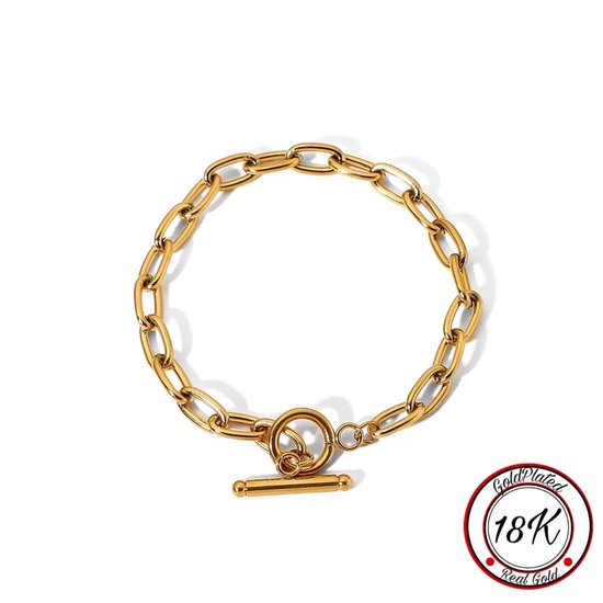 Borasi Schakel Armband | 18k Goldplated | Roestvrij Staal | 18 cm | Best Verkochte Sieraden | Vrouwen Cadeau | Moederdag Cadeautje