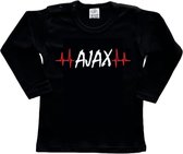 Amsterdam Kinder t-shirt Lange Mouw | "AJAX hartslag | Verjaardagkado | verjaardag kado | grappig | jarig | Amsterdam | AJAX | cadeau | Cadeau | Zwart/rood/wit/rood | Maat 92