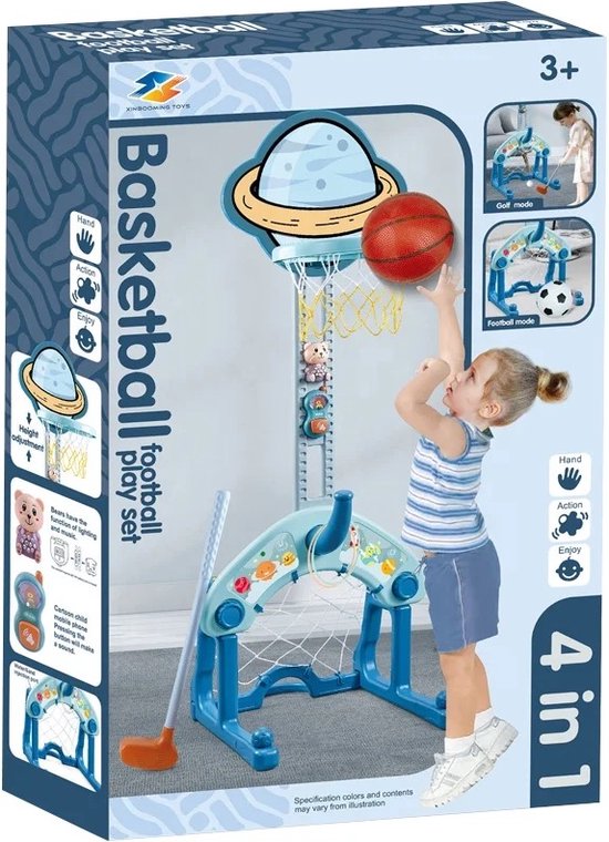 4 In 1 Sportset voor kinderen voor binnen en buiten - Basketbalring - Voetbaldoelspel - Golf - Ringwerpen - Educatief Speelgoed - Sport- en Speelplezier - Blauw - La Plete