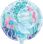 Happy Birthday Zeemeermin Folie Ballon blauw Gevuld met Helium