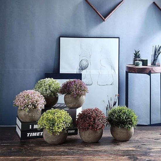 T4U Kunstplanten Set Van 3 – Levensechte Nep Planten In Grijze Potten, Voor Huis Of Kantoor Decoratie