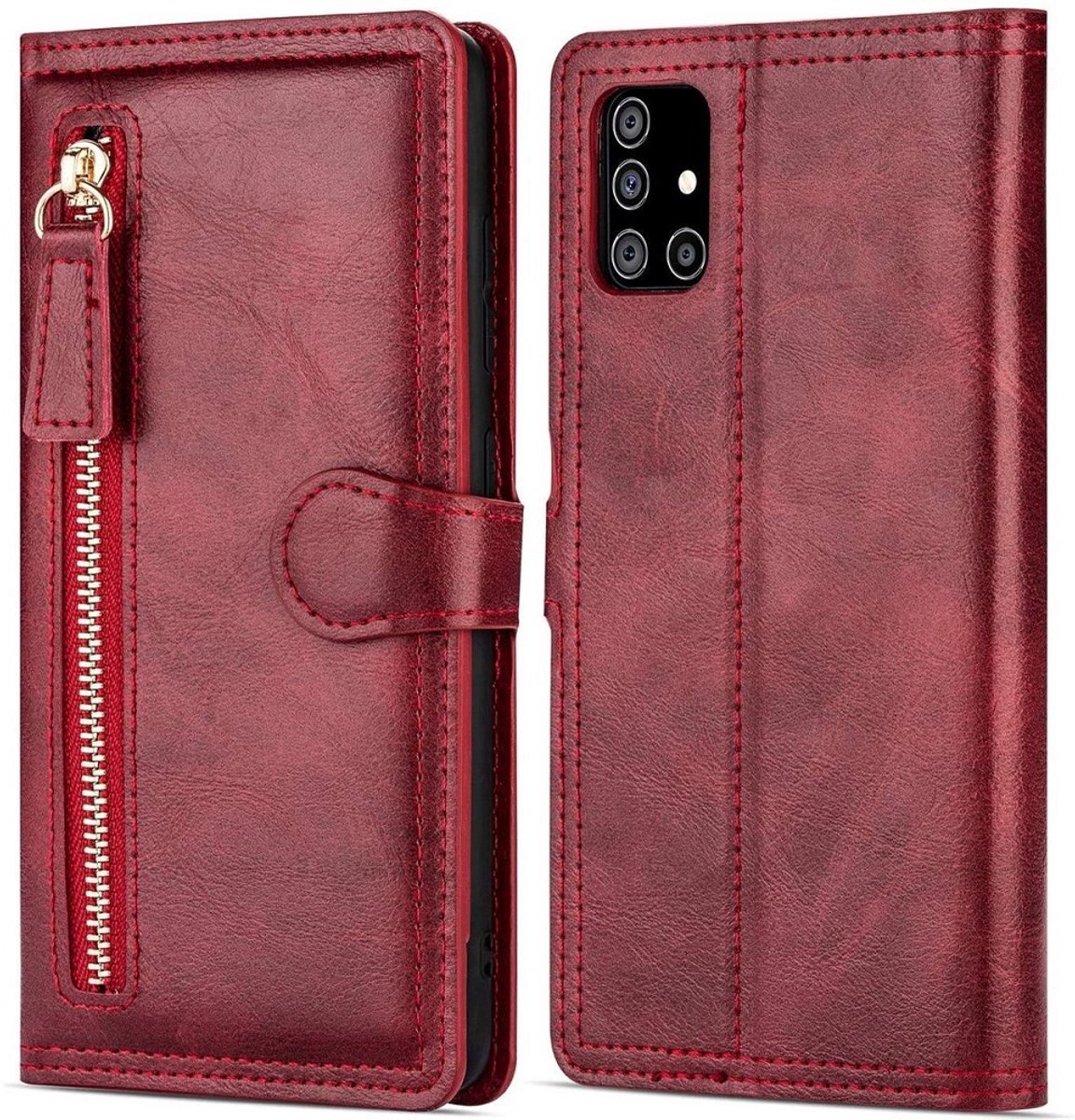 Hoesje geschikt voor Samsung Galaxy A52 Book case met ritssluiting van LuxeBass - Flipcover - Magnetisch - 5 kaarten houder - Rood gsm hoesje - telefoonhoes - telefoonhoesjes