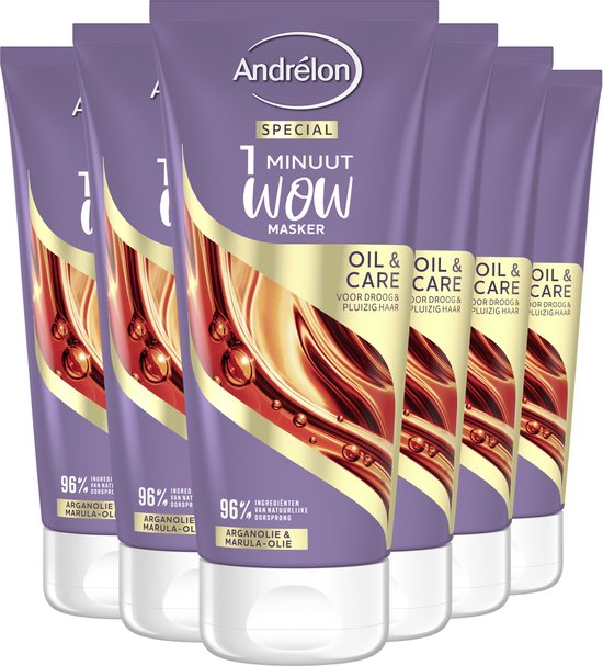 Andrélon Special 1 Minuut WOW Masker - Oil & Care - verrijkt met arganolie en marula-olie - 6 x 180 ml
