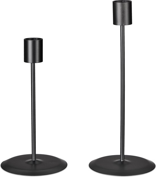 Bougeoir noir Relaxdays - lot de 2 - bougeoir bougies de table - 2 tailles - métal