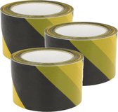 AMIG Afzettape - 3x - geel/zwart - 50 mm x 30 m - pvc - markeertape - zelfklevend