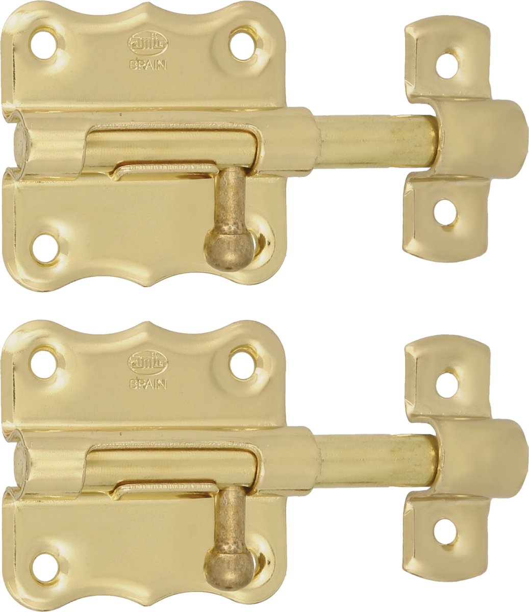 AMIG schuifslot/plaatgrendel - 4x - staal - 5 x 4.8 cm - messing afwerking - zilver - deur - poort
