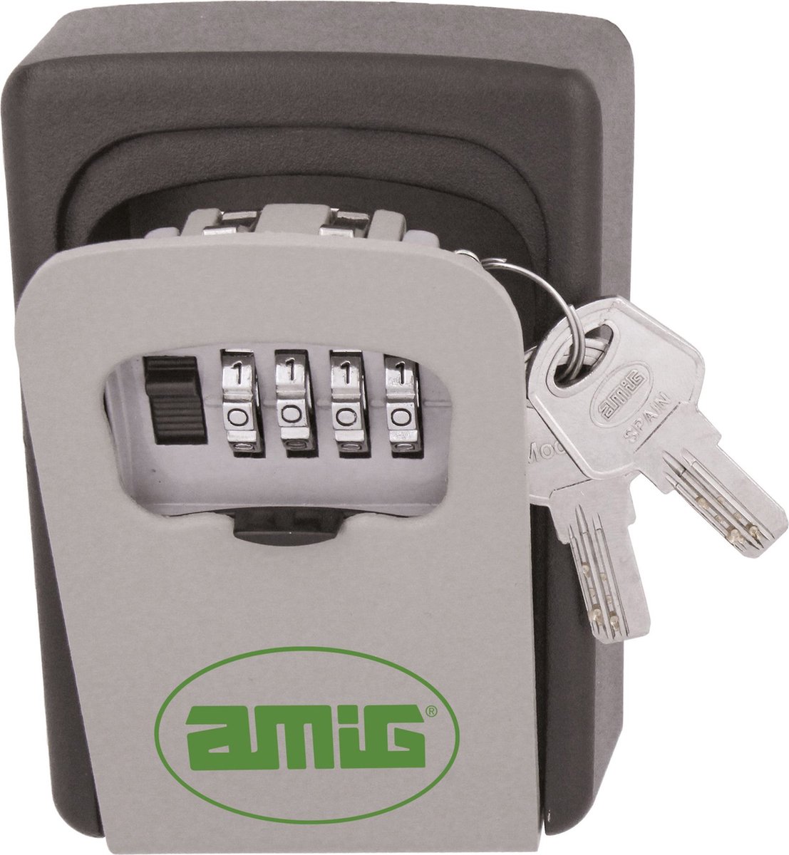 AMIG sleutelkluis met cijferslot - grijs - staal - muur montage incl. schroeven - 12 x 9 x 4 cm - 16 sleutels