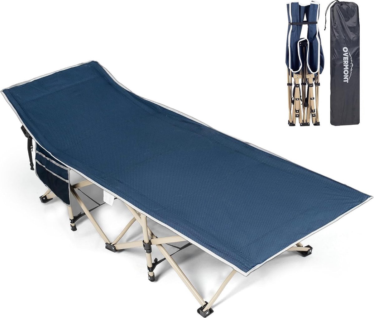 Foldable Oversized Camp Bed for Adults - Camping Bed 190 x 71 x 36 cm - Maximum Load 250 kg - 2400D Oxford Fabric with Side Pocket Carry Bag for Travel Garden Beach