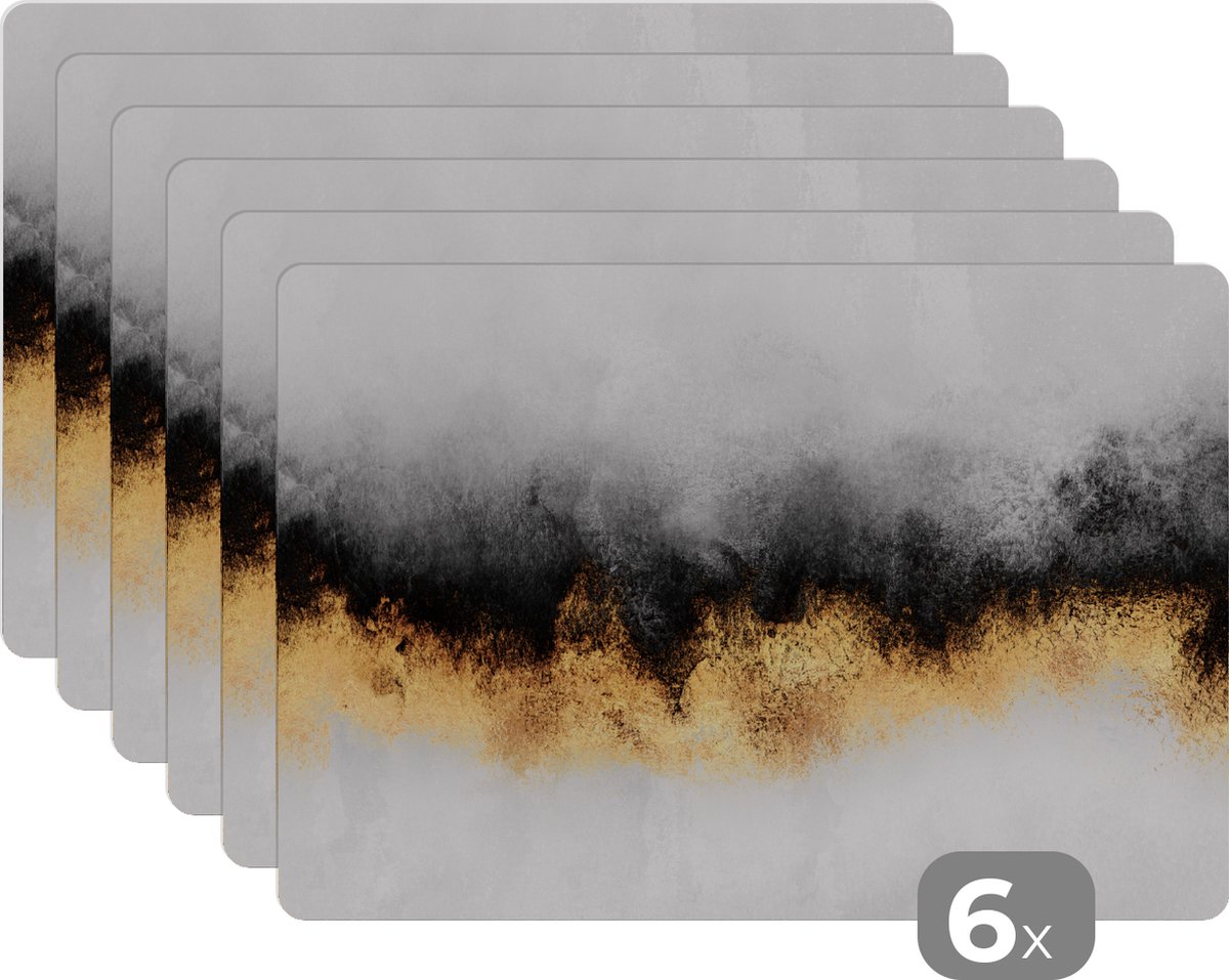 Placemat - Abstract - Goud - Luxe - Kunst - Placemats - Tafel - 45x30 cm - 6 stuks
