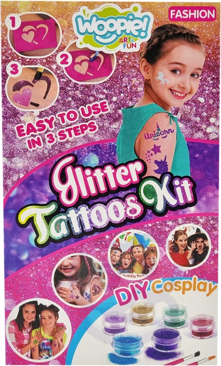 WOOPIE kinder Glitter Tattoo speelgoed set meisjes - Glitter tattoos - Speelgoedtattoo - XXL set — afbeelding 5