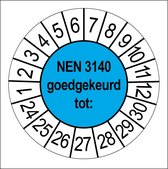 50 Keuringsstickers NEN 3140 Rond 35 mm jaartal 24/30 blauw