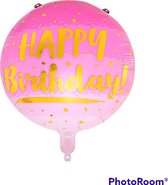 Roze Happy Birthday Folie Ballon gevuld met Helium