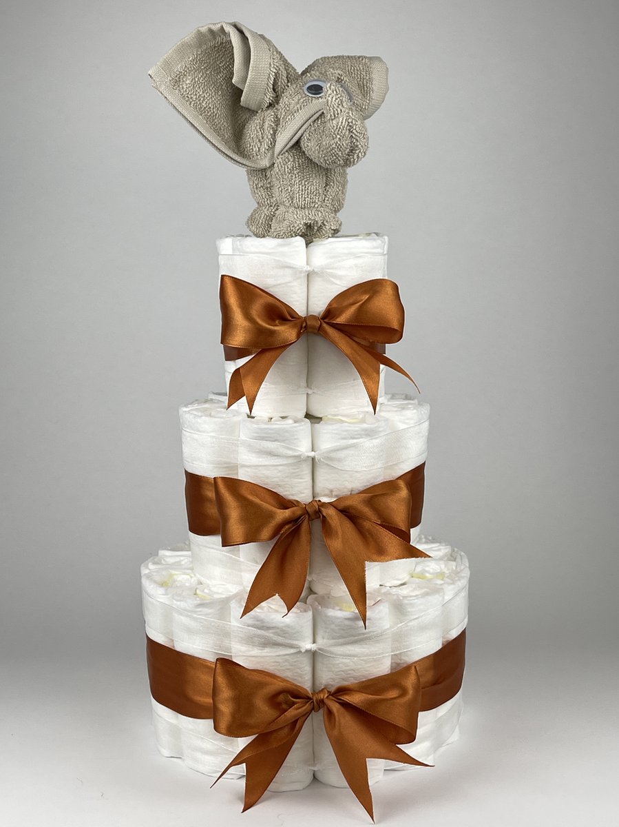 Goedkoopste Chouette-Chouette | Luiertaart Neutraal | Kraamcadeau | Geboorte Jongen Meisje | Babyshower | Olifant Cream - Koper