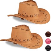 Relaxdays 2x Cowboyhoed bruin - western hoed - carnavalshoed - cowboy accessoires