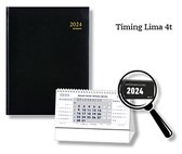 Brepols - Agenda 2024 - Timing 4t - 17,1 x 22 cm - Lima - Week op 2 pagina's - Zwart + Burokalender Zwart