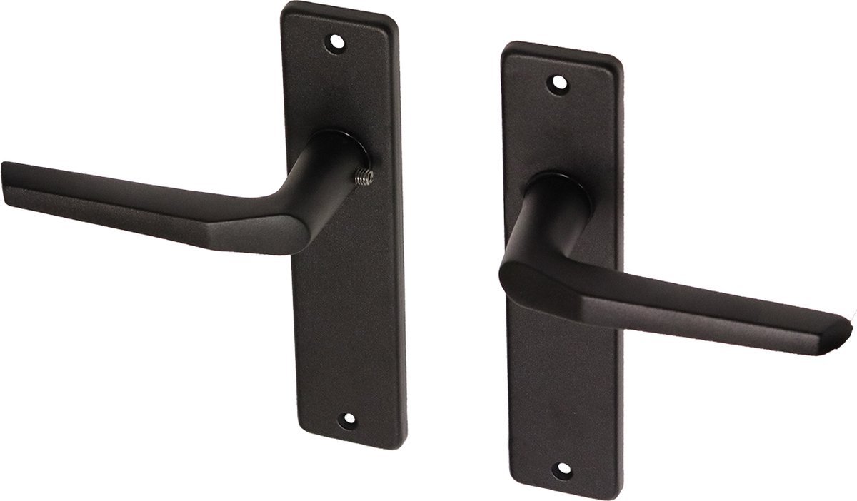 Wovar Zwarte deurklinken met schild aluminium duimmodel Blind | Per Set | Deurkruk