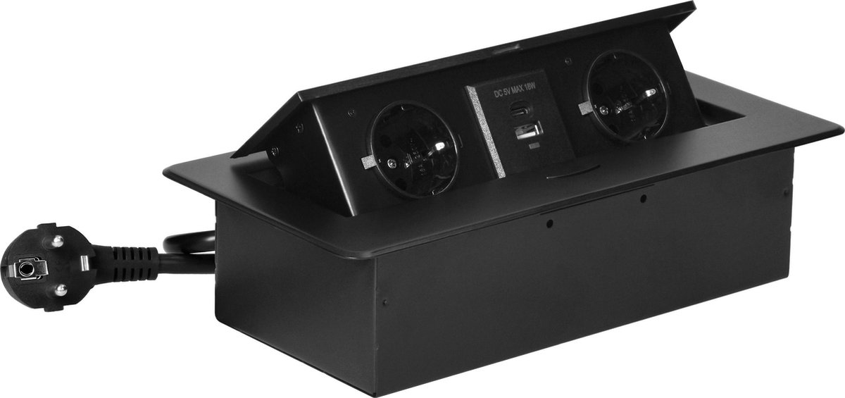 Design Light Kombibox - Stekkerdoos - 2 stopcontacten - met usb A & C - Inbouw Stekkerblok met 3 meter kabel - Zilver