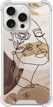 Casimoda® hoesje - Geschikt voor iPhone 15 Pro Max - Abstract Gezicht Bruin - Shockproof case - Extra sterk - TPU/polycarbonaat - Bruin/beige, Transparant