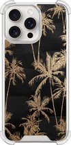 Casimoda® hoesje - Geschikt voor iPhone 15 Pro Max - Palmbomen - Shockproof case - Extra sterk - TPU/polycarbonaat - Goudkleurig, Transparant