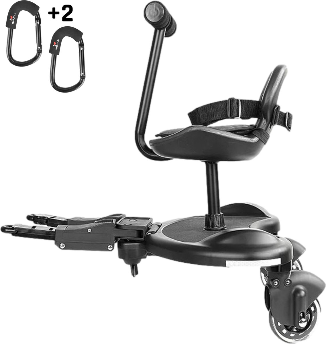 Treeplank Kinderwagenbord Met Zitje, Buggy Board Seat Universele Kiddy Board Treeplankstoel Voor Kinderwagens Rolplank Tot 25 Kg Kinderwagenaccessoires